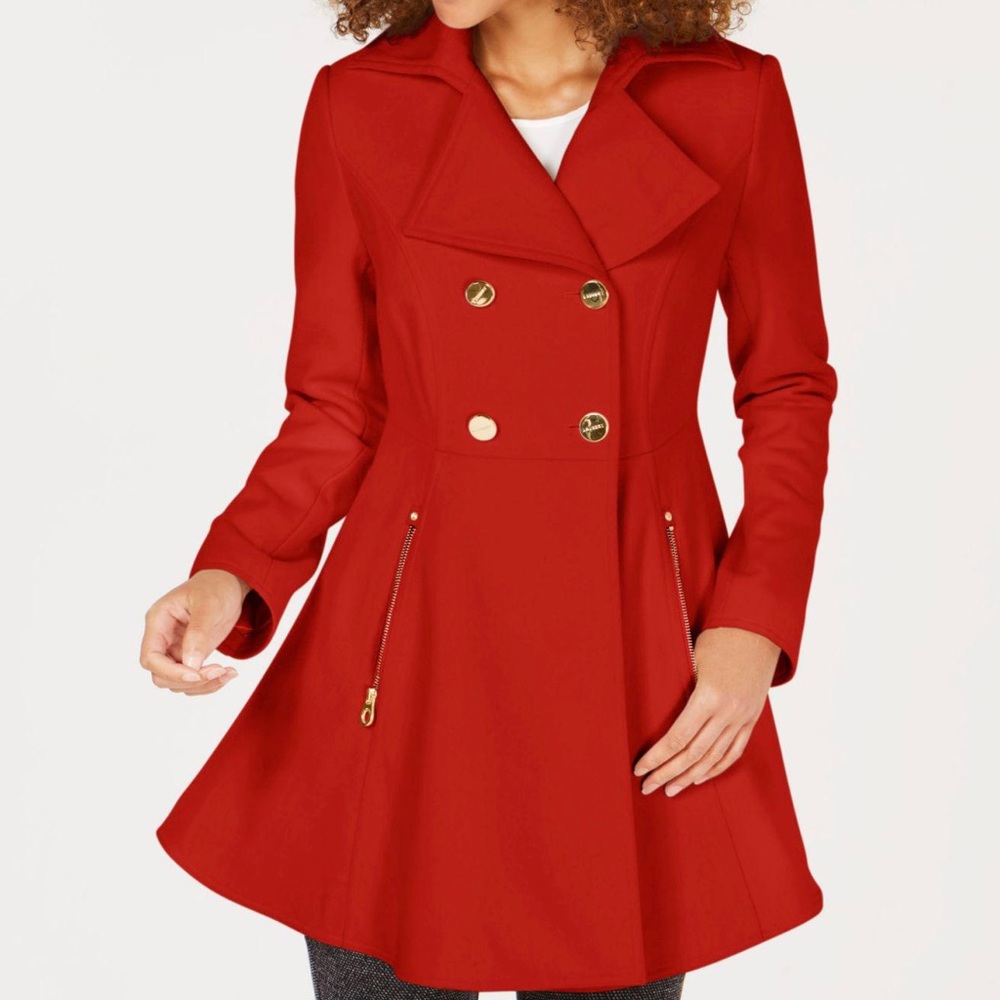 Darling Laundry by Shelli Segal Fit and Flare peacoat in Red XXS Excellent cond